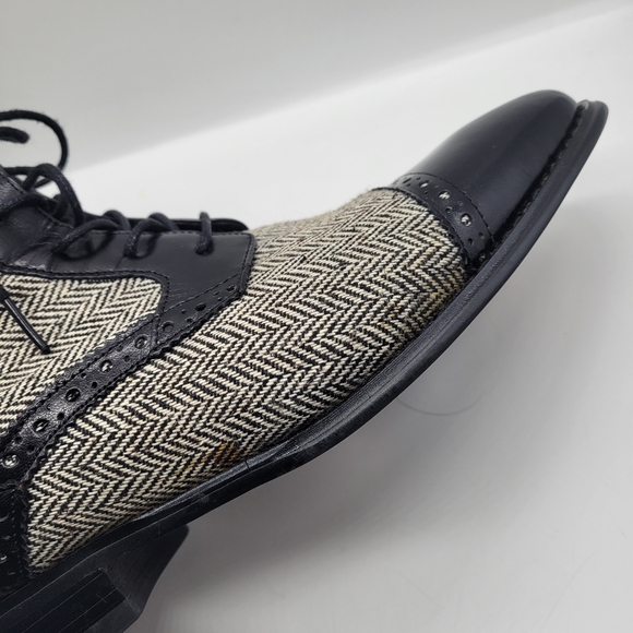 Giovanni Mens Gray Black Herringbone Lace Up Tweed Ankle Oxford Boots Size 8.5 - Picture 11 of 12